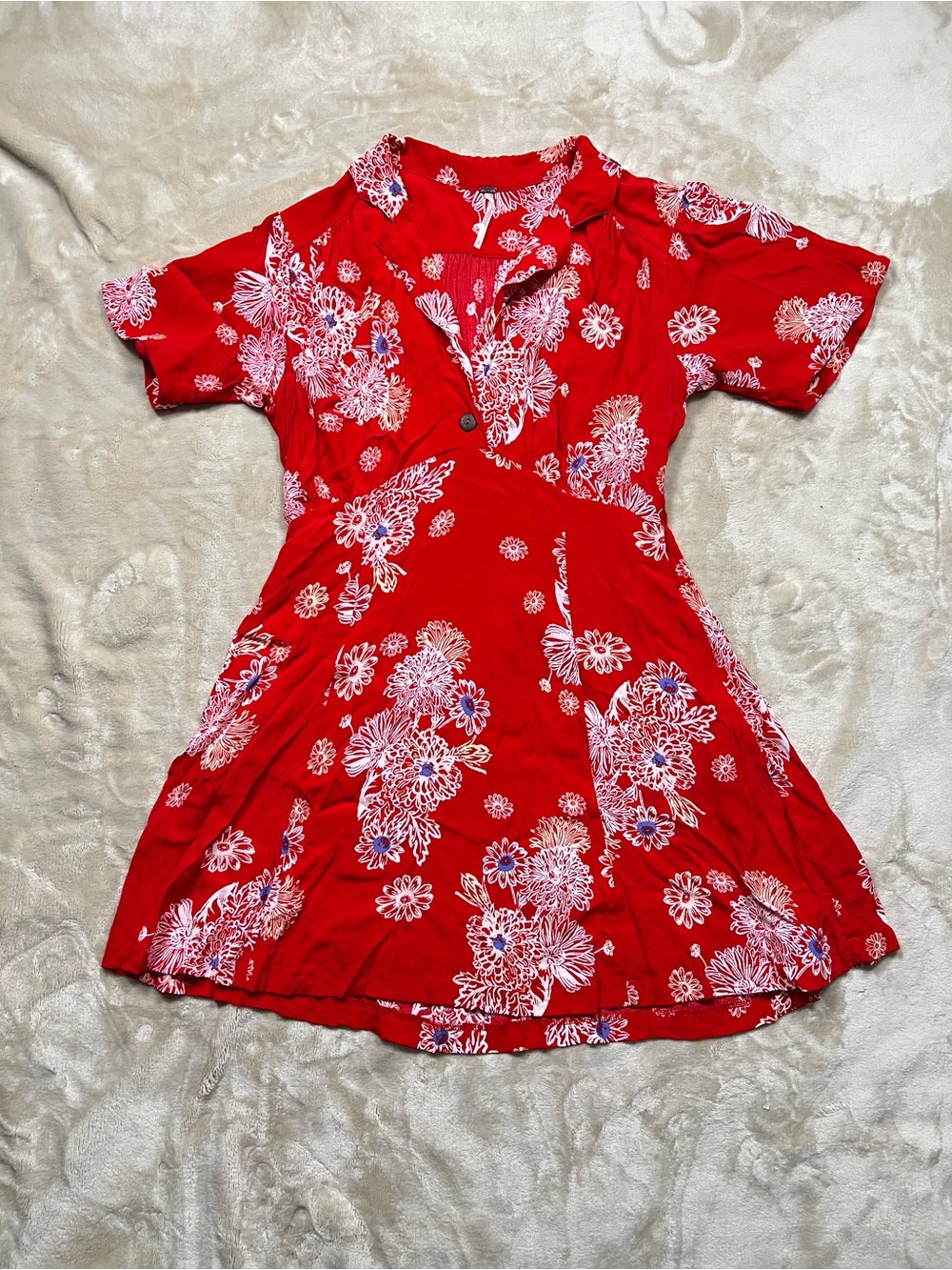 Free People Red Floral Mini Dress Large